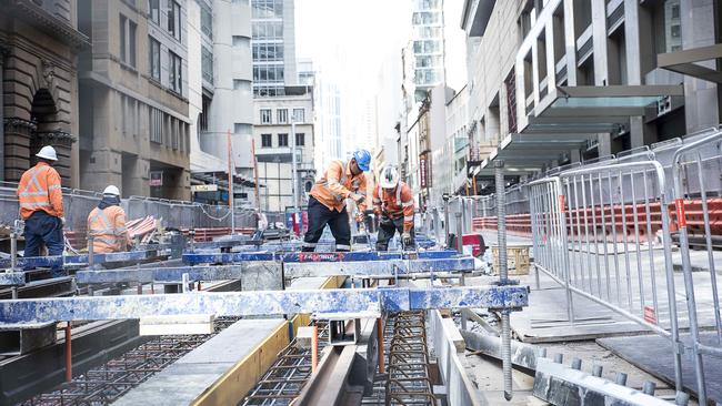 Construction on the corner between George St and Martin Place. Picture: Flavio Brancaleone)