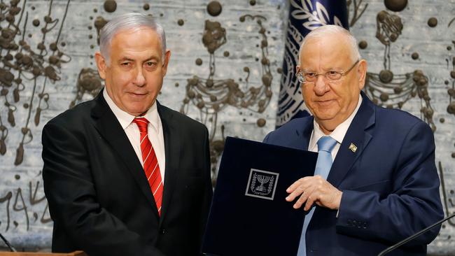 Benjamin Netanyahu and Reuven Rivlin on Thursday. Picture: AFP