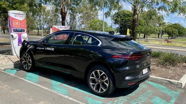 University of Queensland Gatton Campus Electric Vehicle Charging Station and the Jaguar I-Pace. Photo: Hugh Suffell.