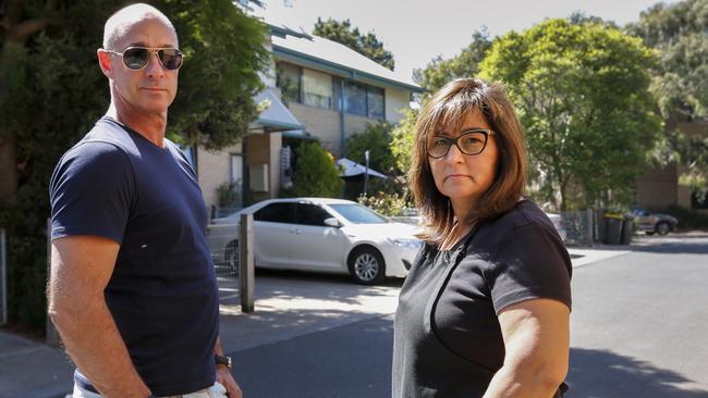 Residents are complaining about drugs and lack of support services available to people at the St Kilda public housing estates. David Van and Katherine Wilson are raising their concerns. Picture: Valeriu Campan