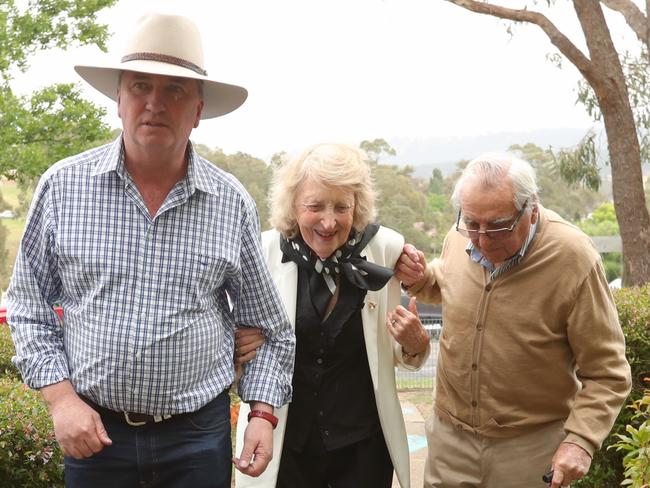 2/12/2017: Barnaby Joyce votes with his mother Marie Joyce and father James Joyce, at Woolbrook primary school, north of Tamworth, NSW. Joyce is expected to re win the seat of New England, after the high court ruled him ineligible over his citezenship. Lyndon Mechielsen/The Australian