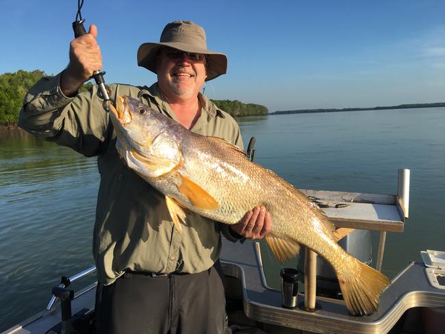 23/05/2019 - Darren Thompson caught this jewfish at Saltwater Arm using catfish for bait. He was fishing with Ivan Bryant, who entered the fish in the FFF Seadogs brag mat competition Picture: Ivan Bryant