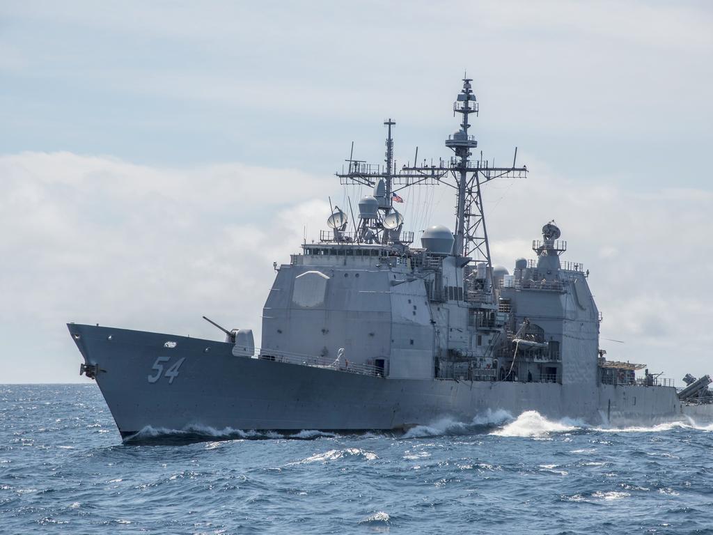 The Ticonderoga-class guided-missile cruiser USS Antietam in the South China Sea. Picture: US Defence