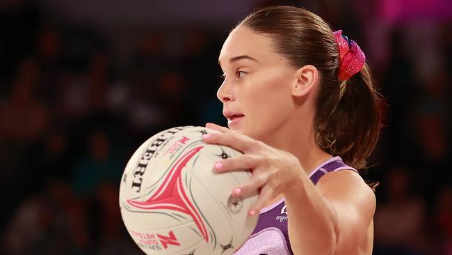 MELBOURNE, AUSTRALIA - MAY 05: Isabelle Shearer of the Firebirds catches the ball during the round four Super Netball match between Melbourne Vixens and Queensland Firebirds at John Cain Arena, on May 05, 2024, in Melbourne, Australia. (Photo by Kelly Defina/Getty Images)