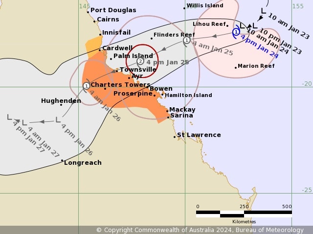 Cyclone Kirrily's forecast track map: 5pm 24/1/24