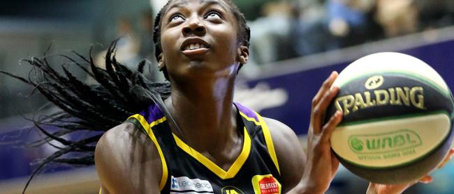 Melbourne Boomers’ Ezi Magbegor on her way to the basket on Friday night. Picture: Mike Dugdale