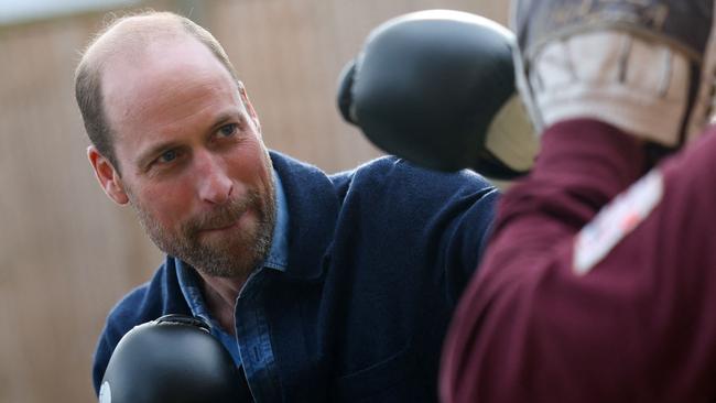 Prince William, Prince of Wales also took part in a boxing sparring session during a visits to a charity which supports homeless youth this week. Picture: Hannah McKay/Pool/AFP