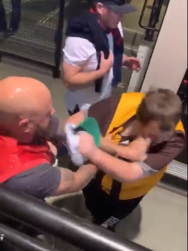 The fight broke out at the MCG on Saturday. Picture: Channel 9