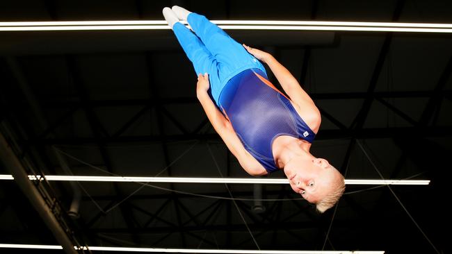 Local Sports Star nominee Jayden Harris, 10, goes through his routine at the Sydney Gymnastic and Aquatic Centre in Rooty Hill. Picture: Justin Sanson