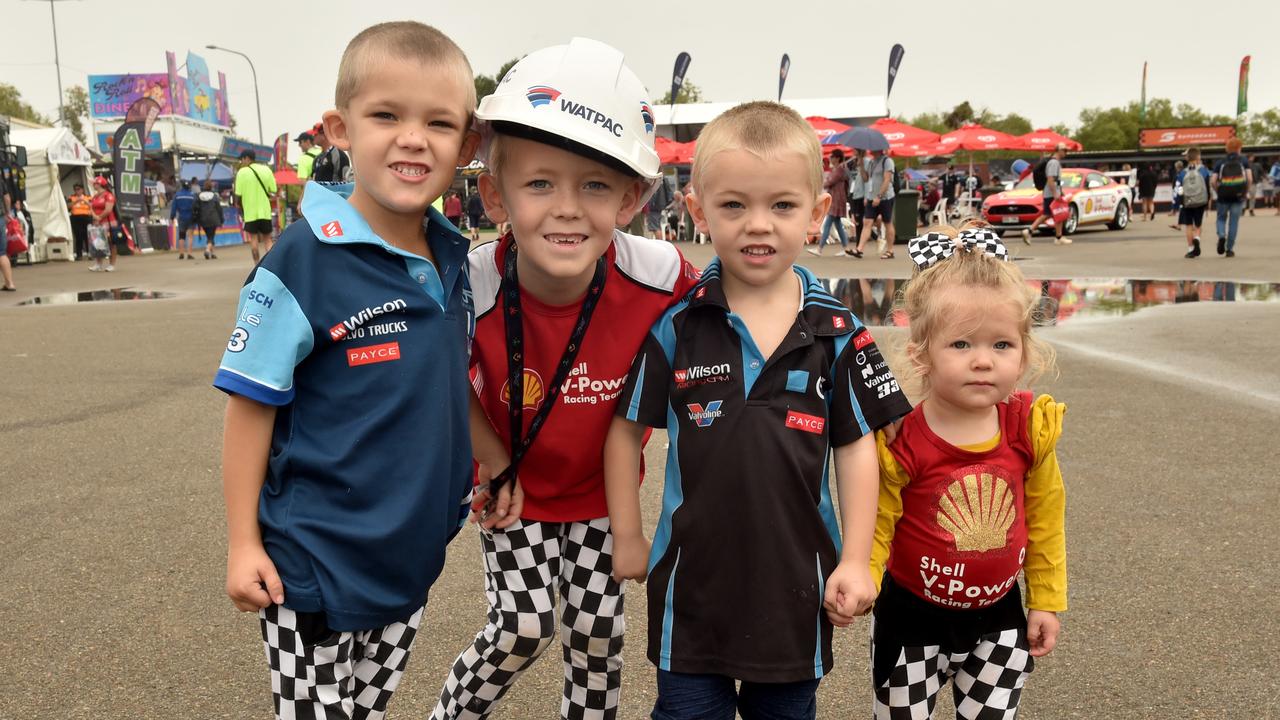 Watpac Townsville 400 Day One. Socials. Xavier, 5, Levi, 7, Hunter, 3, and Piper Andrew, 17 months from Brisbane. Picture: Evan Morgan