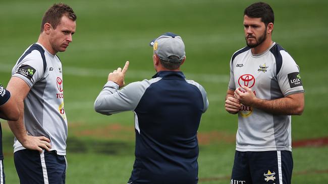 Michael Morgan, coach Paul Green and fullback Lachlan Coote are three Cowboys off contract at the end of the 2018 season. Photo: Phil Hillyard