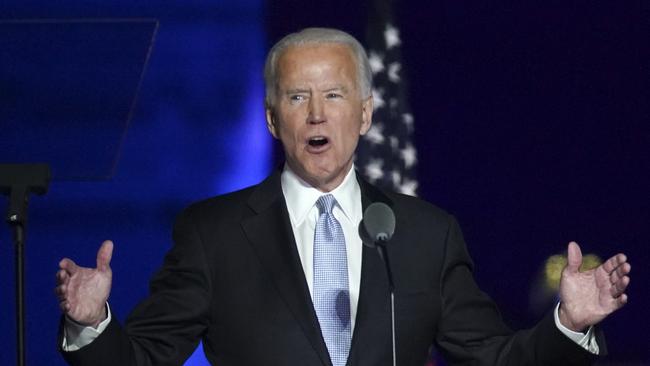 Joe Biden delivers his victory speech. Picture: Getty Images.