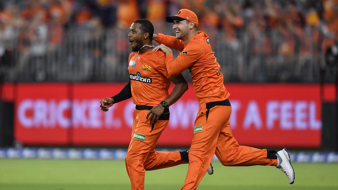 Liam Livingstone celebrates with the man of the moment Chris Jordan.