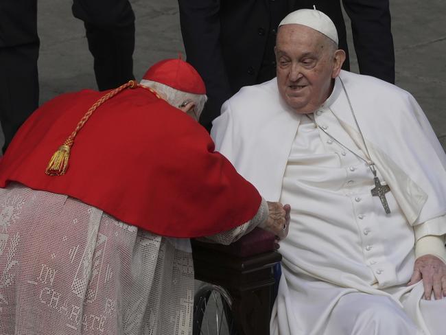Pope Francis arrives at the end of the mass on Palm Sunday in St. Peter's Square at The Vatican, just over a week ago. Picture: AP