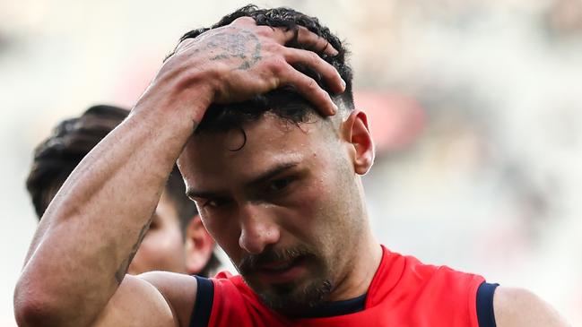 MELBOURNE, AUSTRALIA - JUNE 25: Izak Rankine of the Crows looks dejected after a loss during the 2023 AFL Round 15 match between the Collingwood Magpies and the Adelaide Crows at the Melbourne Cricket Ground on June 25, 2023 in Melbourne, Australia. (Photo by Dylan Burns/AFL Photos via Getty Images)