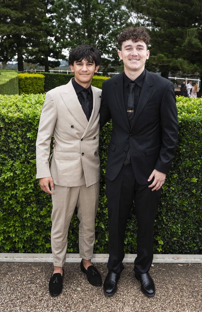 Keinian Luker (left) and Clarke Anderson at Centenary Heights State High School formal at Picnic Point, Friday, November 15, 2024. Picture: Kevin Farmer