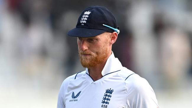 England captain Ben Stokes leaves the field at stumps on day three. Picture: Getty