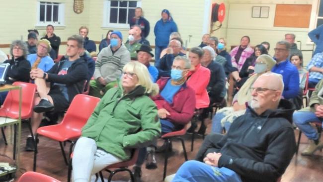 Resolution to oppose the macadamia farm plans passed unanimously by 72 residents at Clunes Coronation Hall meeting. Photo credit: Clunes Clues.