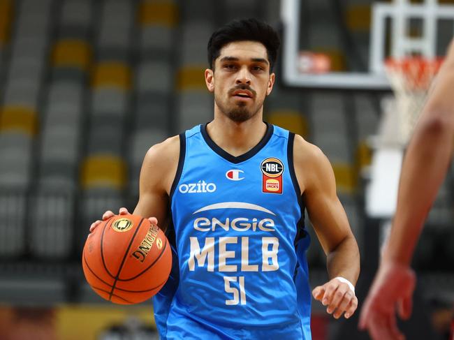 GOLD COAST, AUSTRALIA - SEPTEMBER 12: Shea Ili of United in action during the 2024 NBL Blitz match between Melbourne United and Illawarra Hawks at Gold Coast Sports and Leisure Centre on September 12, 2024 in Gold Coast, Australia. (Photo by Chris Hyde/Getty Images)