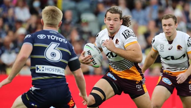 Pat Carrigan on the charge for the Broncos. Picture: NRL Photos