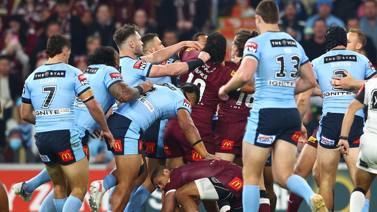 Jarome Luai angered Queensland players when he stood over an injured Selwyn Cobbo during last year’s State of Origin series. Picture: Chris Hyde/Getty Images