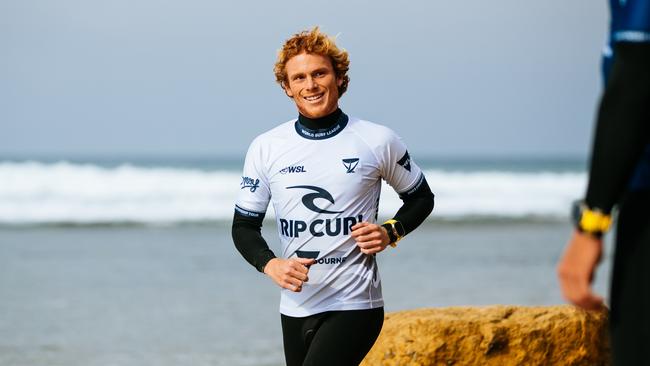 BELLS BEACH, VICTORIA, AUSTRALIA - APRIL 6: Dylan Moffat of Australia prior to surfing in Heat 4 of the Opening Round at the Rip Curl Pro Bells Beach on April 6, 2023 at Bells Beach, Victoria, Australia. (Photo by Ed Sloane/World Surf League)