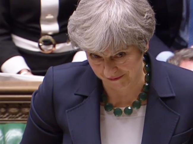 A video grab from footage broadcast by the UK Parliament's Parliamentary Recording Unit (PRU) shows Britain's Prime Minister Theresa May making a statement in the House of Commons in London on March 13, 2019 after MP's voted to reject leaving the EU with no deal. - British MPs signalled their opposition Wednesday to leaving the EU with no deal on March 29, in another blow to Prime Minister Theresa May's authority which opens the door to Britain requesting a Brexit delay. (Photo by HO / various sources / AFP) / RESTRICTED TO EDITORIAL USE - MANDATORY CREDIT " AFP PHOTO / PRU " - NO USE FOR ENTERTAINMENT, SATIRICAL, MARKETING OR ADVERTISING CAMPAIGNS