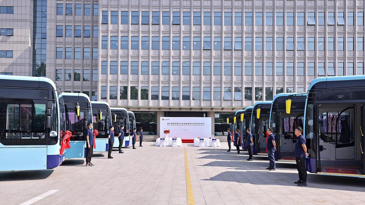 The first batch of 15 buses at Foton’s headquarters in China. Picture: Facebook