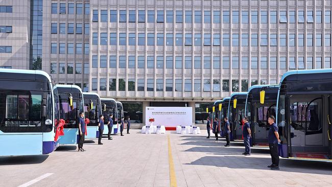 The first batch of 15 buses at Foton’s headquarters in China. Picture: Facebook