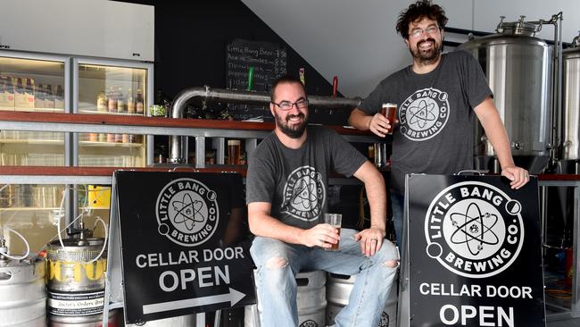 Little Bang Brewery owners Filip Kemp and Ryan Davidson at the brewery on Union Street. Picture: Naomi Jellicoe