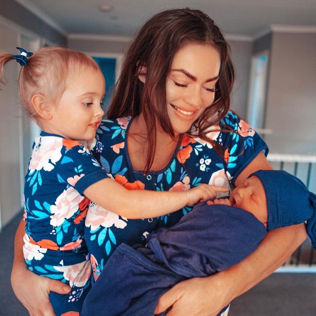 Emily with her daughter Mia, 2, and son Izaac, now six months. Picture: Instagram/EmilySkye