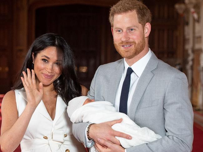 Meghan and Harry with baby Archie at Windsor Castle yesterday. Picture: AFP