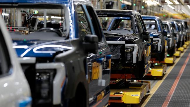 Ford Motor Company's electric F-150 Lightning on the production line. Photo: JEFF KOWALSKY / AFP