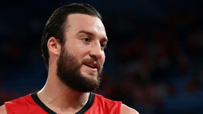 Miles Plumlee of the Wildcats is seen during the Round 16 NBL match between the Perth Wildcats and the South East Melbourne Phoenix at RAC Arena in Perth, Friday, January 17, 2020. (AAP Image/Gary Day)