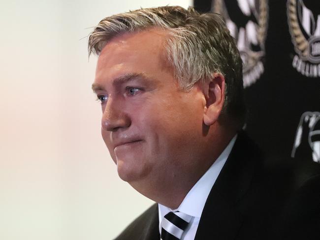 Collingwood President Eddie McGuire leaves Collingwood.    Collingwood players and officials in the press conference. Picture: Alex Coppel.