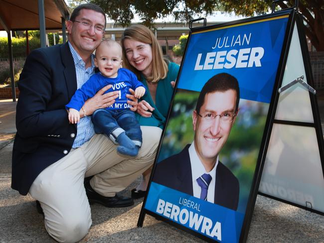 Federal Liberal MP Julian Leeser with his wife Joanna and son James. Picture: Mark Scott