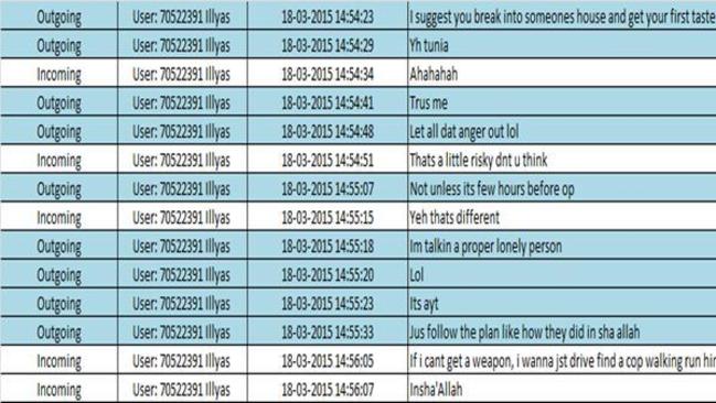 Text messages between a 14-year-old British schoolboy and an Australian man in which the boy suggests the man get his “first taste of beheading". The contents of texts won’t be stored under these laws.