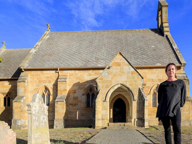 Elizabeth Turvey at the Buckland Anglican Church in southeast Tasmania, proposed for sale by the Anglican Church.