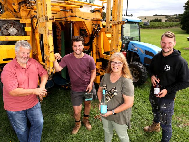 Peter and Liz Kenny with sons Julian, left, and James, right, at their vineyard Bellarine Estate Winery. Picture: Mike Dugdale