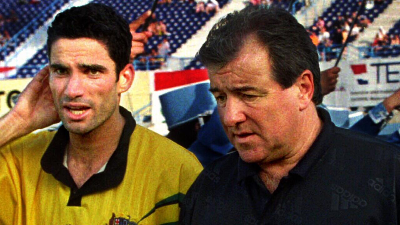 Terry Venables with player Craig Foster during Australia vs Croatia friendly match in Zagreb 06 Jun 1998.