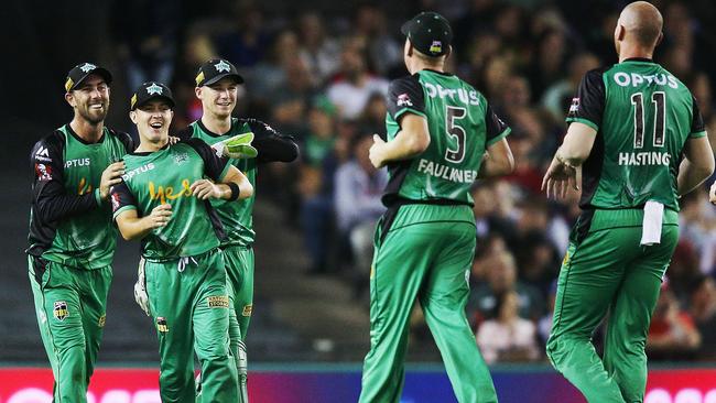 Seb Gotch is swamped by teammates after plucking a catch last summer. Pic: Getty Images