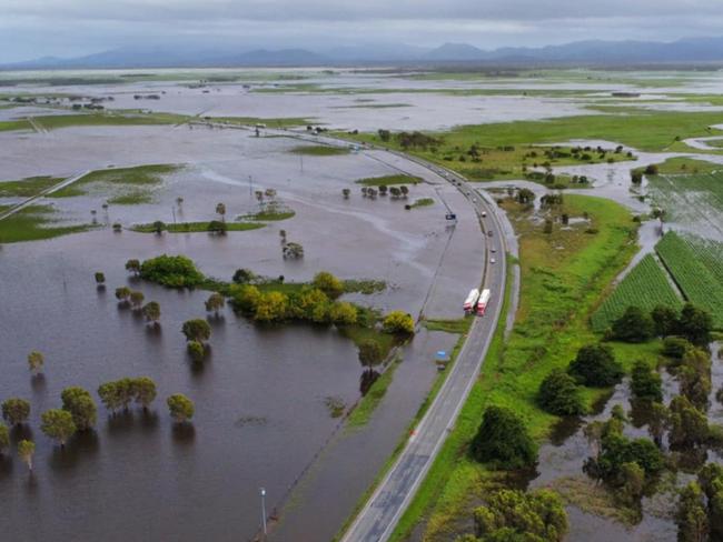 The Bruce Highway was closed for two days at Lethebrook after the Goorganga Plains flooded after the Mackay Whitsunday regions was hit with heavy rainfall. Proserpine resident Rebecca Parnell took this footage of Goorganga Plains on sunday after the highway had been reopened in a single lane capacity. Picture: Rebecca Parnell