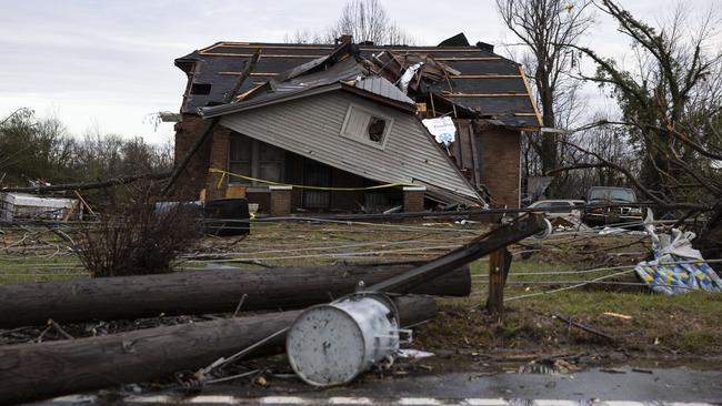 A Cookeville home is shown destroyed by high winds from one of several tornadoes that tore through Tennessee. Picture: Getty Images