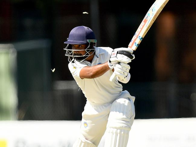 Mohammed Alfar of Deer Park bats during the Victorian Turf Cricket Association match between Deer Park and Aberfeldie at John McLeod Reserve, on February 3, 2024, in Melbourne, Australia. (Photo by Josh Chadwick)