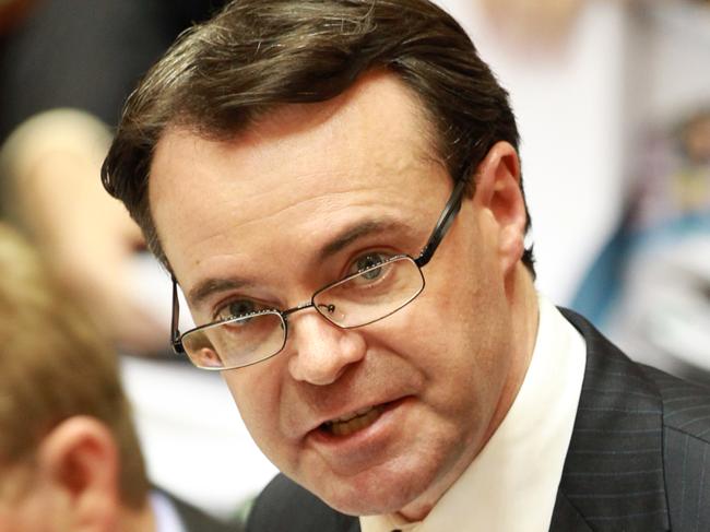 Victorian treasurer Michael O'brien delivering his budget to the Victorian parliament.