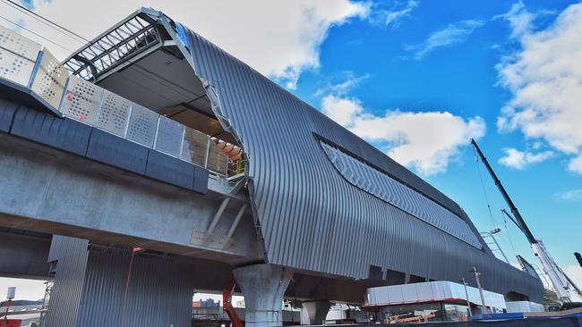 Work continued on the new Murrumbeena station last Thursday. Picture: Tony Gough