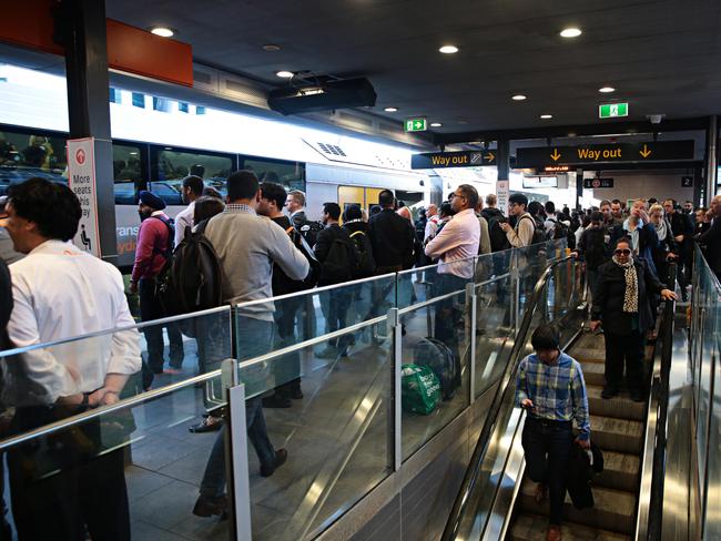 Commuter on the new Metro line platform at Chatswood station where they have to change to normal city rail trains on the 27th of May 2019. Picture: Adam Yip