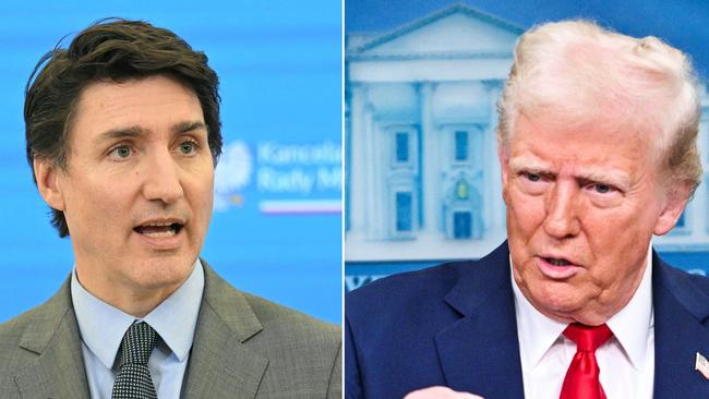 US President Donald Trump, right, spoke to Canadian Prime Minister Justin Trudeau about the punishing tariffs. Picture: AFP