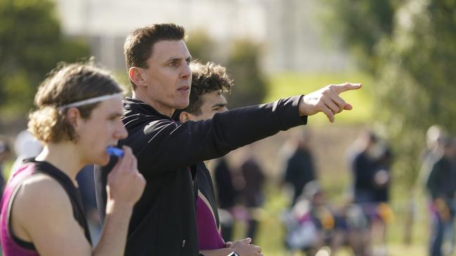 APS Footy: Haileybury v Caulfield Grammar. Haileibury coach. Picture: Valeriu Campan