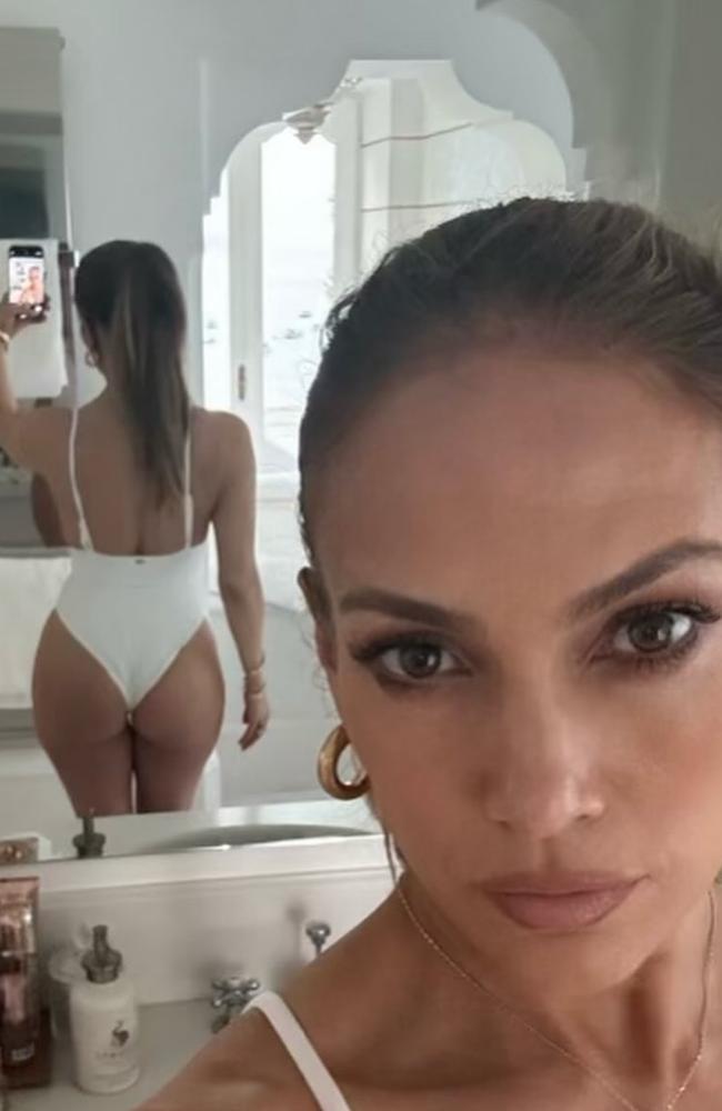 One selfie was of her in a swimsuit featuring her famous bottom.